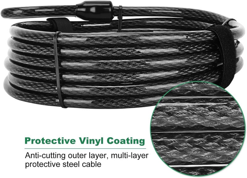 DAOSEC 10 ft x 1/2" Heavy Duty Cut-Proof Security Cable | Flexible Vinyl-Coated Braided Steel with Looped Ends | Weatherproof Anti-Theft Locking Cable for Bikes, Gates, Kayaking & Outdoor Equipment - Image 2